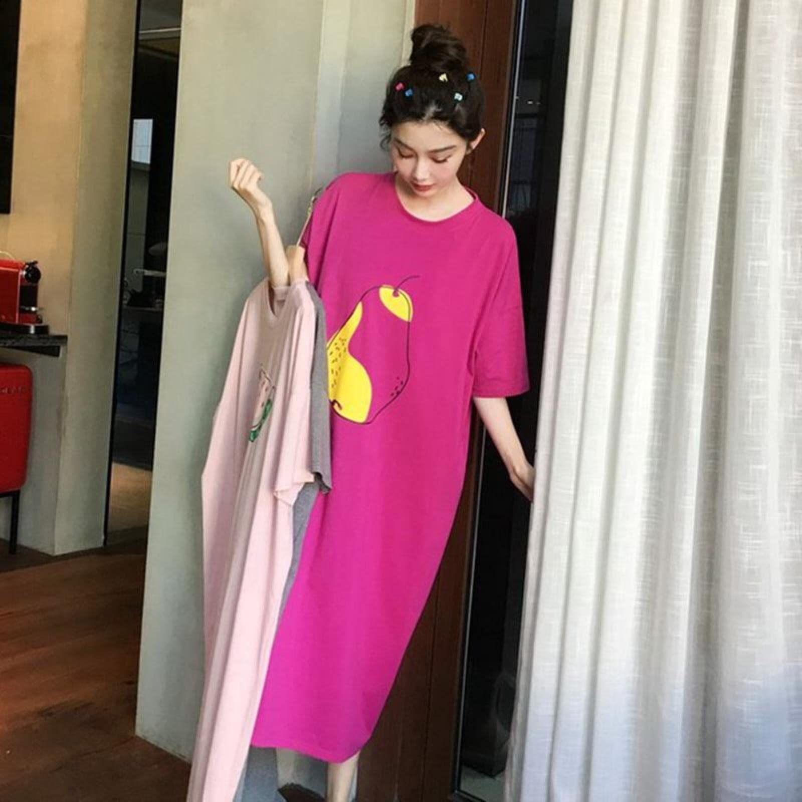 Camicia da Notte Oversized Summer Skin Skin Femmina Pigiama dei Cartoni Animati Casual A Maniche Corte Pigiama Sottile Pigiama Plus Size Nightdress