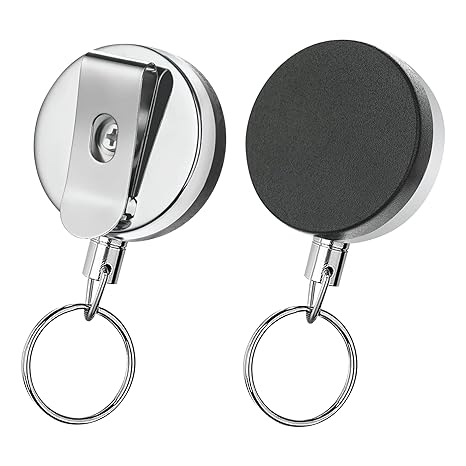 GLUN® Metal Black Retractable Reel ID Card Holder Pack of 2, ID Badge Holder with Back Belt Clip, Card Holders