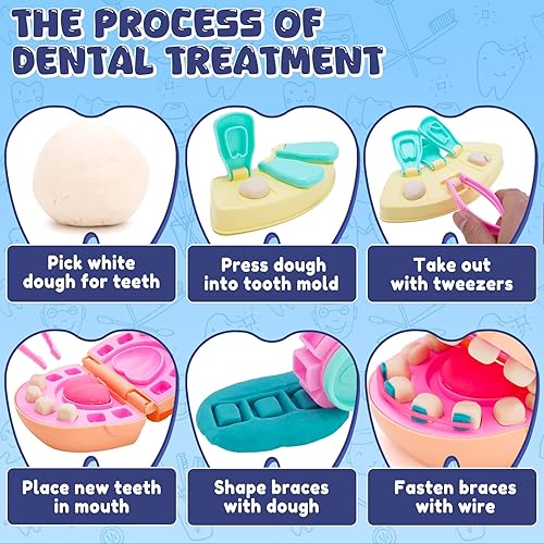 Miniatura 4 de Juego de masa de color para dentistas, kit de herramientas dentales para taladrar y llenar, juguetes de bricolaje para niños pequeños de 3 años en