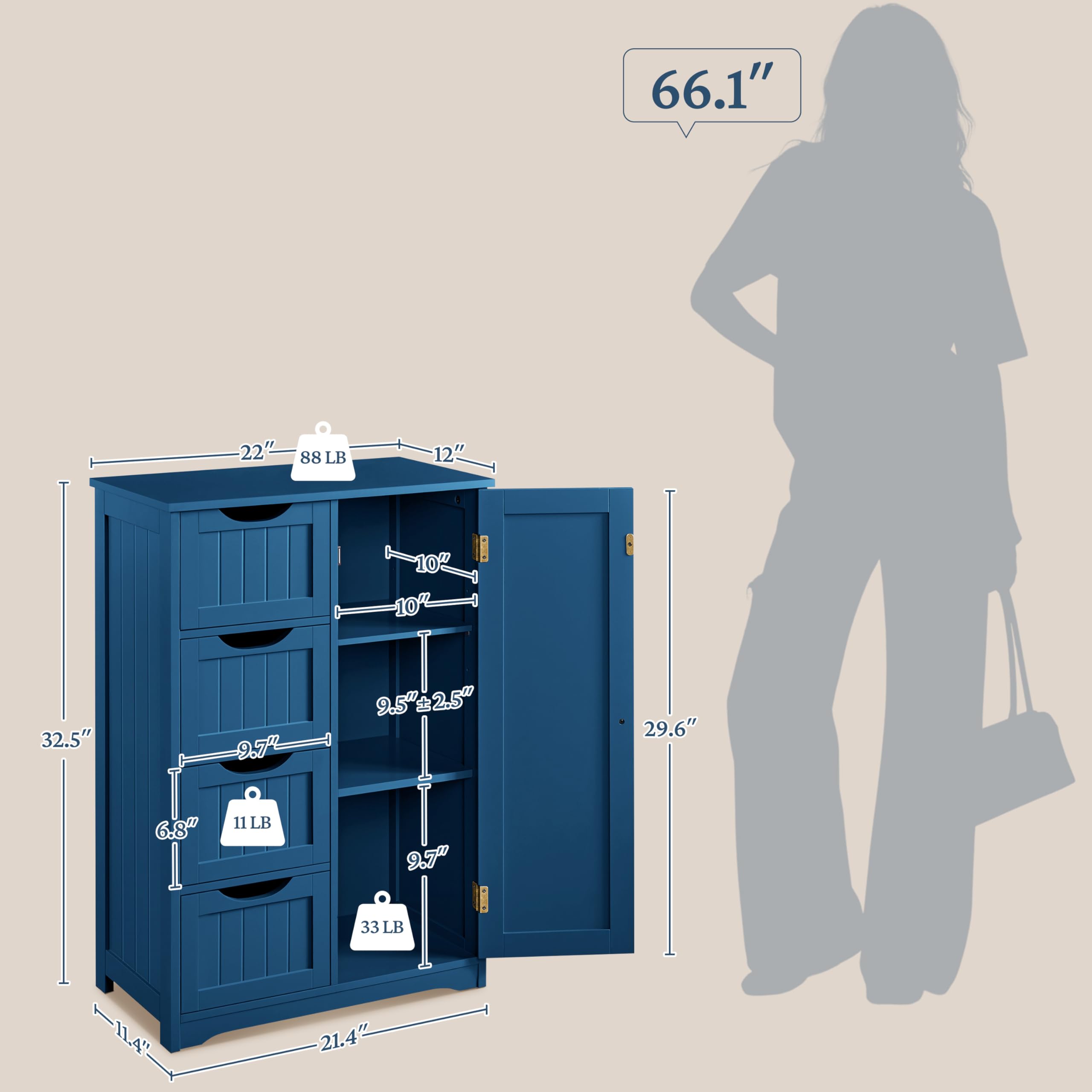 Amazon.com: Yaheetech Wooden Bathroom Floor Cabinet, Side Storage