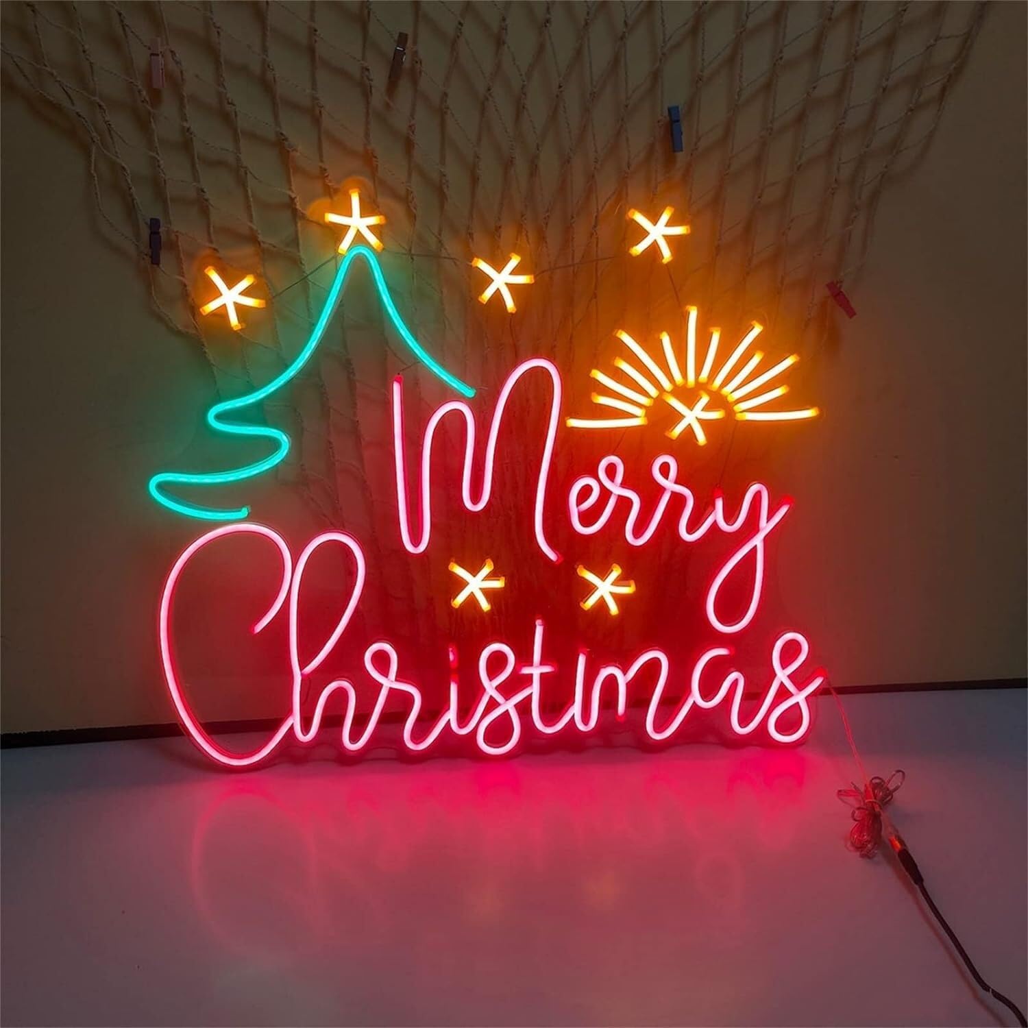 Letrero de neón LED Feliz Navidad neones, decoración de pared de neón para sala de bar, tienda, 70 x 60 cm