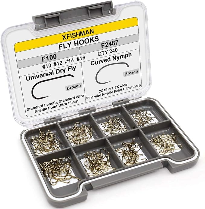 XFISHMAN Fly Hooks for Fly Tying Dry Wet Nymph Flies Curved Fishing