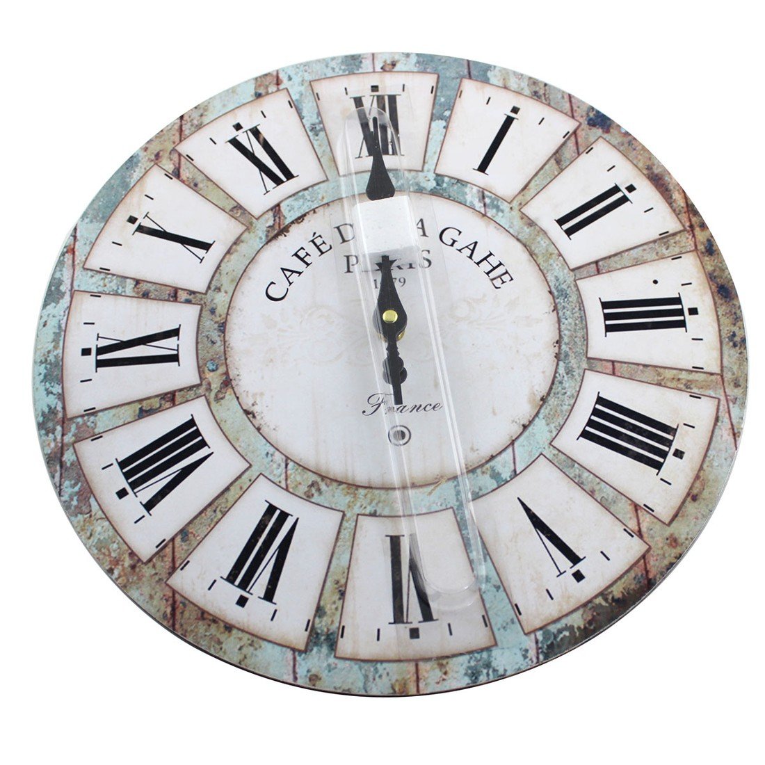 JayDeco 12" Vintage Roman Numeral Design France Paris Rusted Metal Look French Country Tuscan Style Paris Wood Wall Clock
