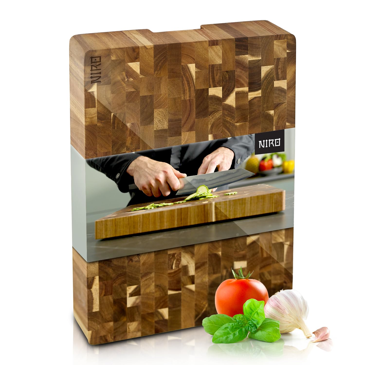 NIRO Tagliere da Cucina Professionale XL 100% Legno di Acacia Naturale, SPESSORE 4 CM, Dimensioni 40 x 30 x 4 cm, Atossico, Legno Massello Pregiato, Utilizzabile come Vassoio da Portata