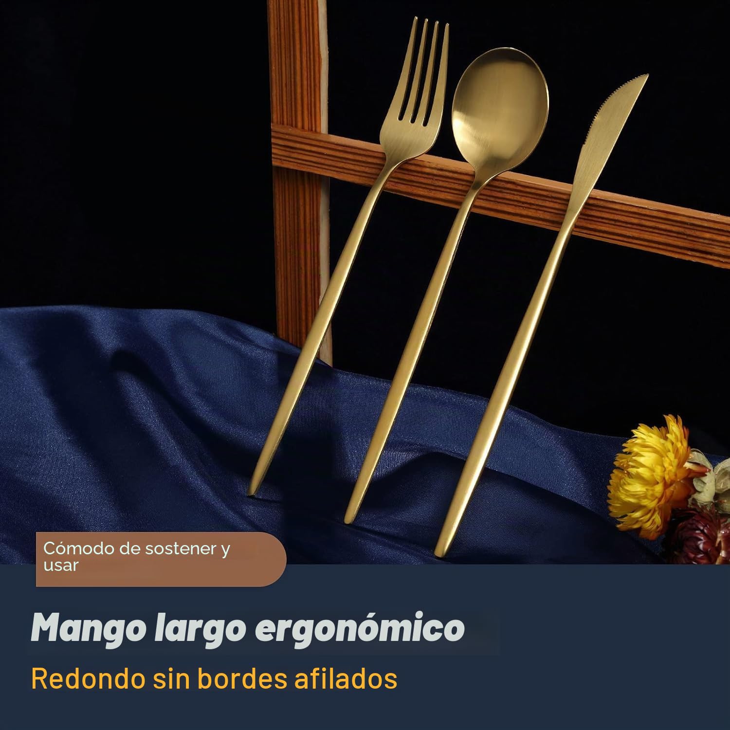 Bestdin Juego de cubertería para 6 personas, 24 piezas, acero inoxidable, color dorado mate, con cuchillo, tenedor, cuchara, acero inoxidable, apto para lavavajillas.