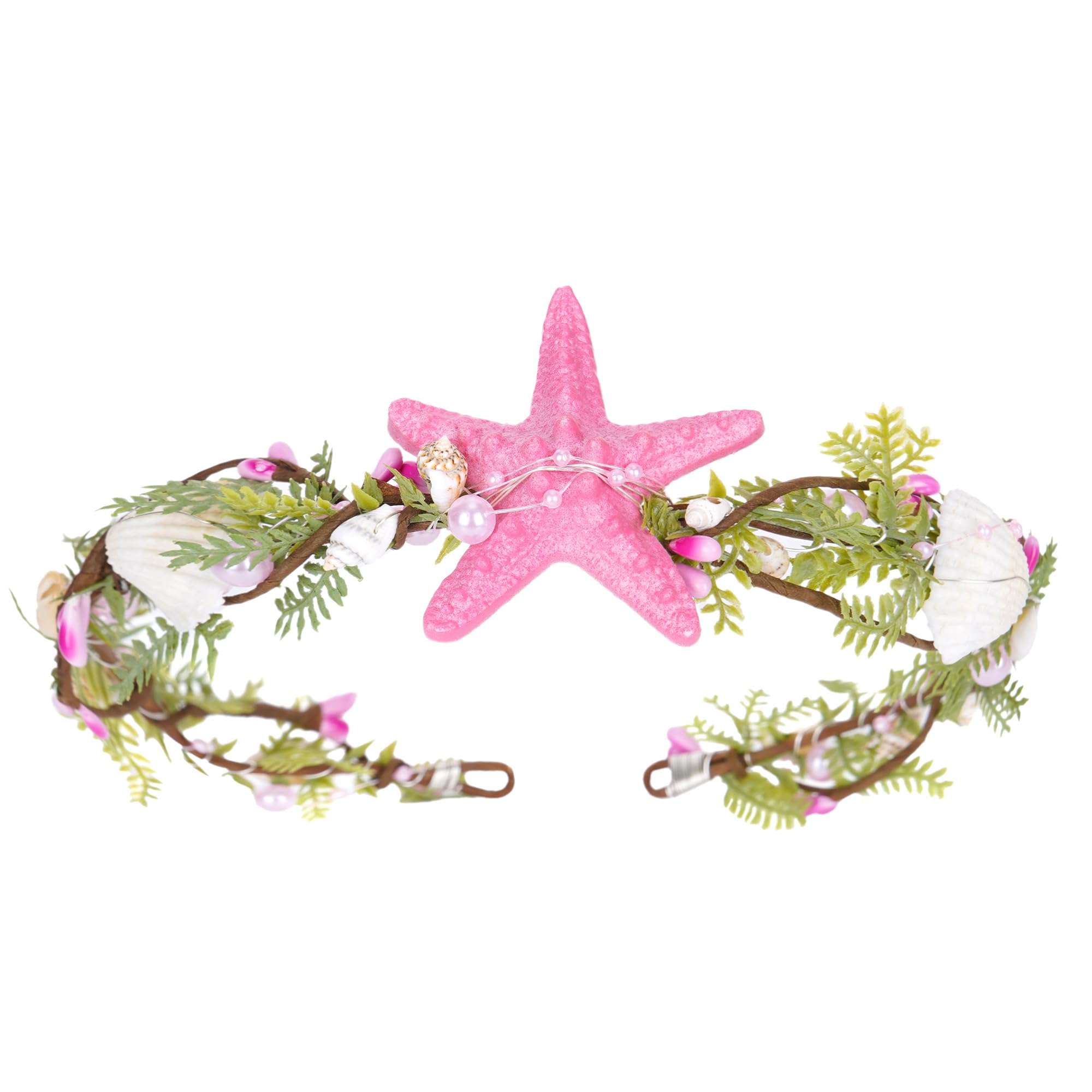 PartyforU Pink Sea Star Flower Crown Headband Seashell Hair Wreath Hawaiian Costume Accessories Fairy Women Fancy Dress Carnival Summer Beach Wedding Headpiece
