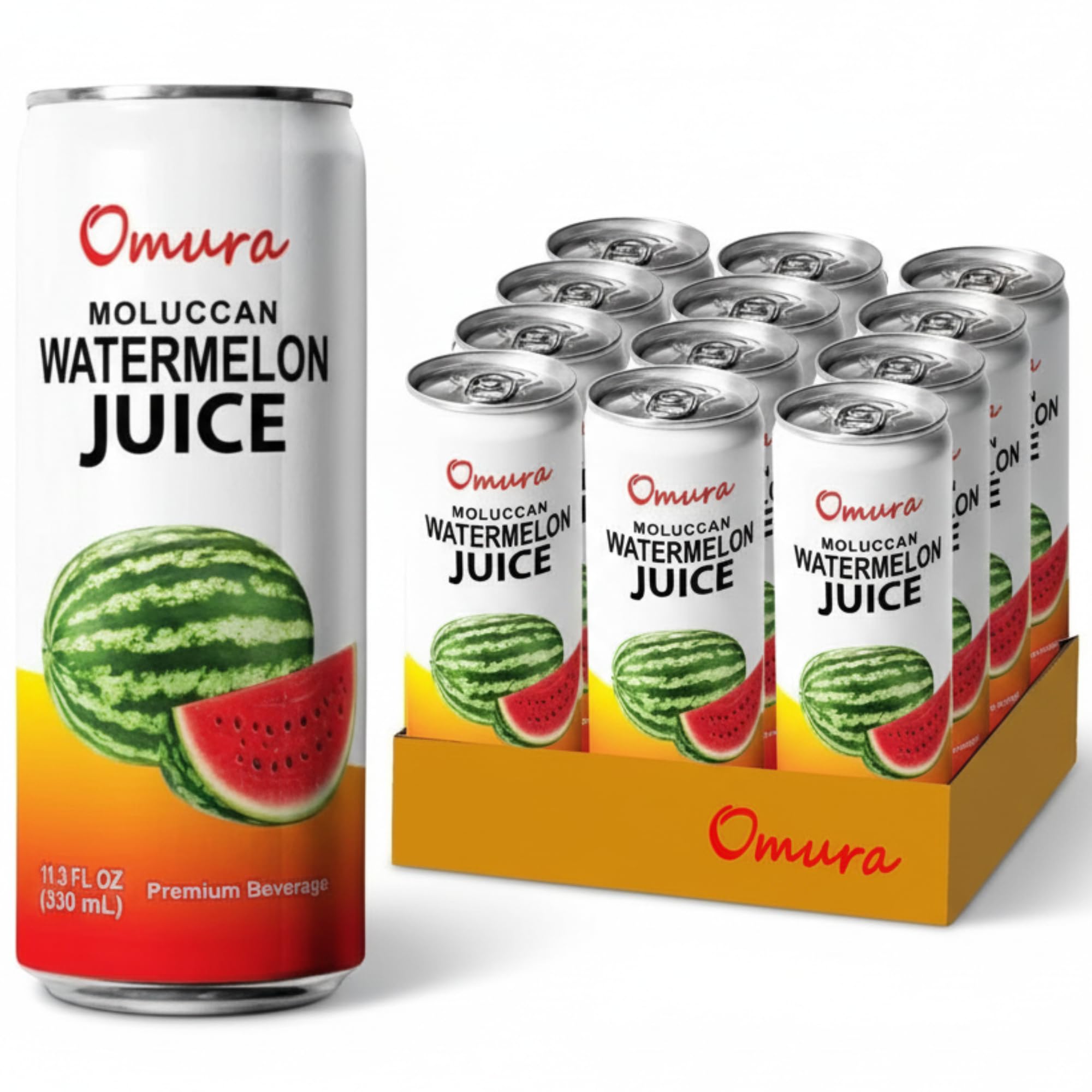 Omura Pack of 12 Watermelon Juice Drink, Refreshing Watermelon Beverage with Natural Sweetness, Healthy Fruit Juice, Non-GMO, 11.3 Fl Oz (12-Pack)