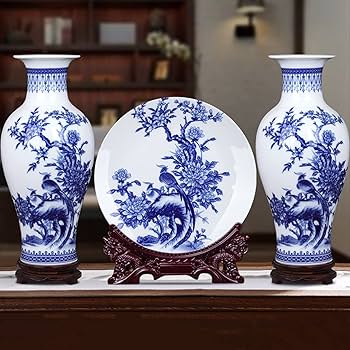 Amazon.co.jp: 3点セット陶製花瓶景徳鎮青白磁花瓶中国風