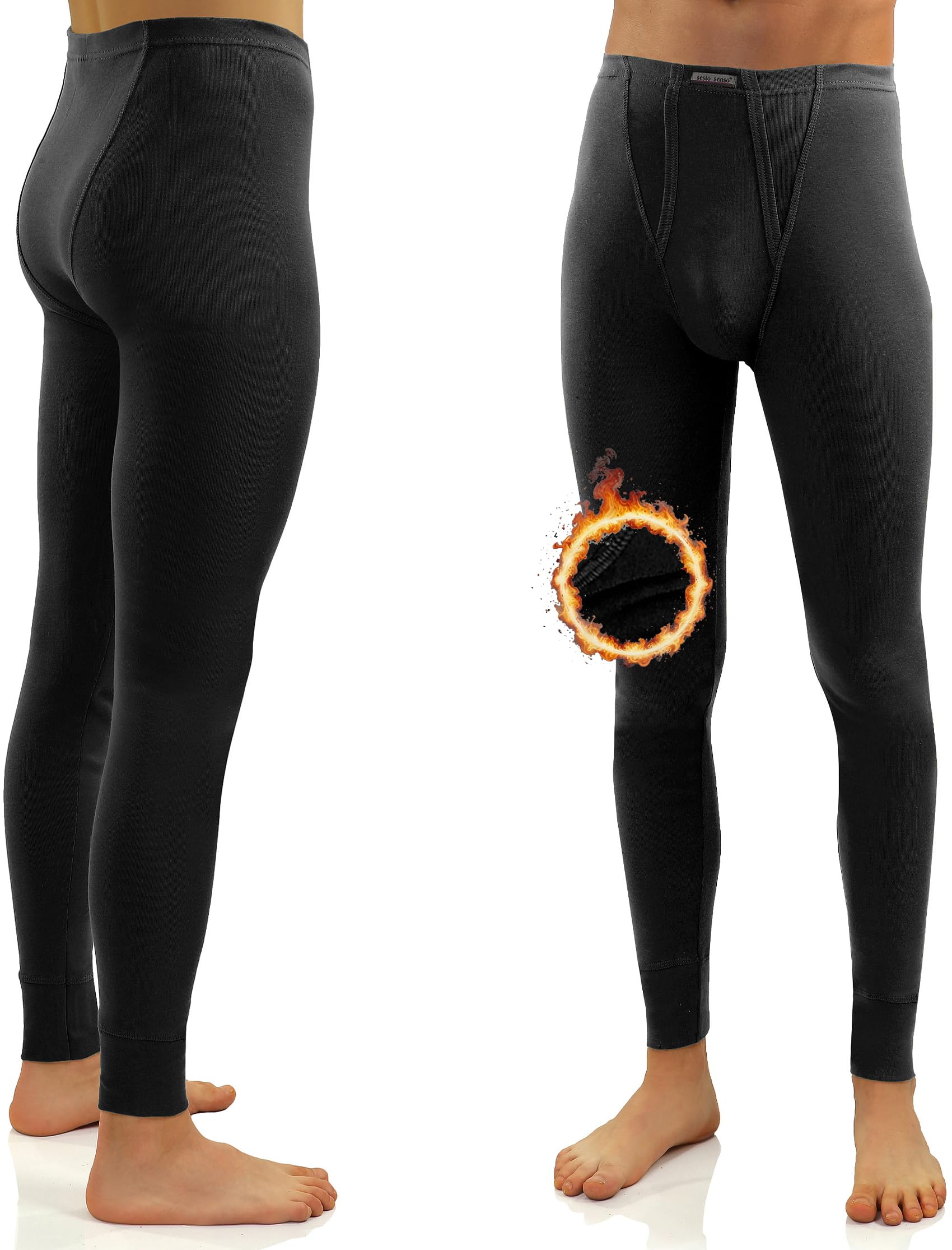 sesto senso Caleçon Long Coton 100% Pantalon sous-Vêtements Bas Thermique Homme