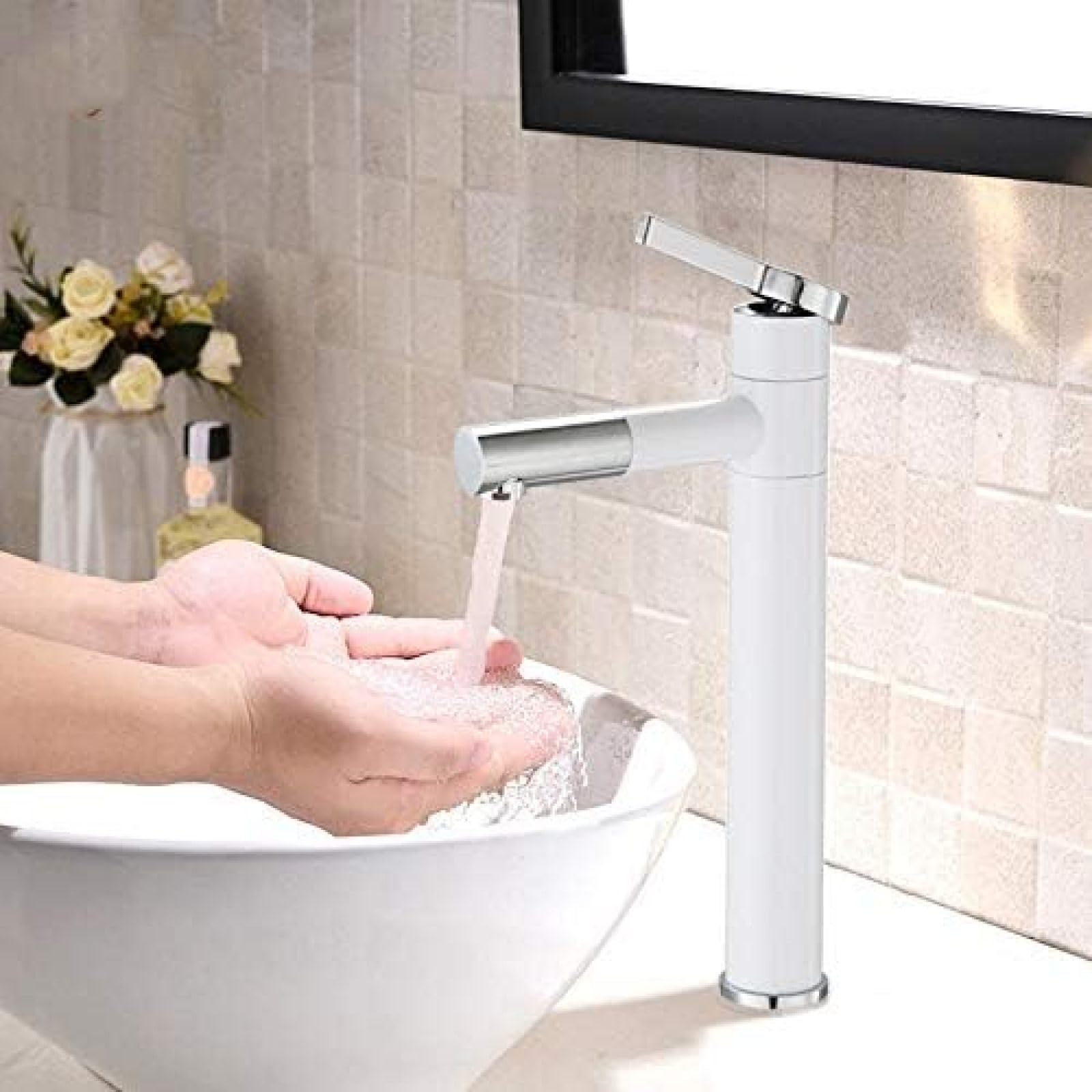 Mitigeur de lavabo blanc rotatif pour éliminer les éclaboussures - 7