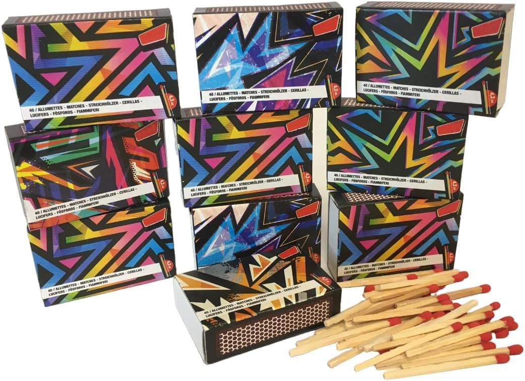 Fiammiferi in Legno Cerini Accendifuoco 1200 Pezzi – 30 Scatole da 40 Fiammiferi – Lunghezza 4,2 cm – Accendifuoco Naturale per Caminetto Stufa BBQ Candela Campeggio Fiammiferi Famiglia Lunghi Sicuri