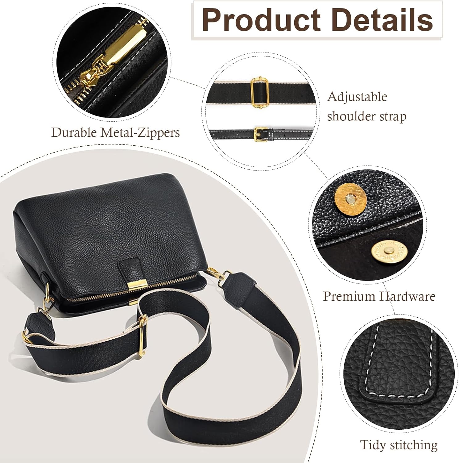 imeetu Crossbody Bags for Women, Genuine Leather Shoulder Bag, Womens Purses with Zipper & 3 Styles Straps - Image 3