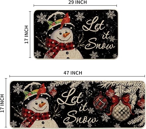Miniatura 3 de Artoid Mode Juego de 2 tapetes de cocina de Navidad con diseño de muñeco de nieve y copo de nieve negro, decoración del hogar, alfombras de cocina