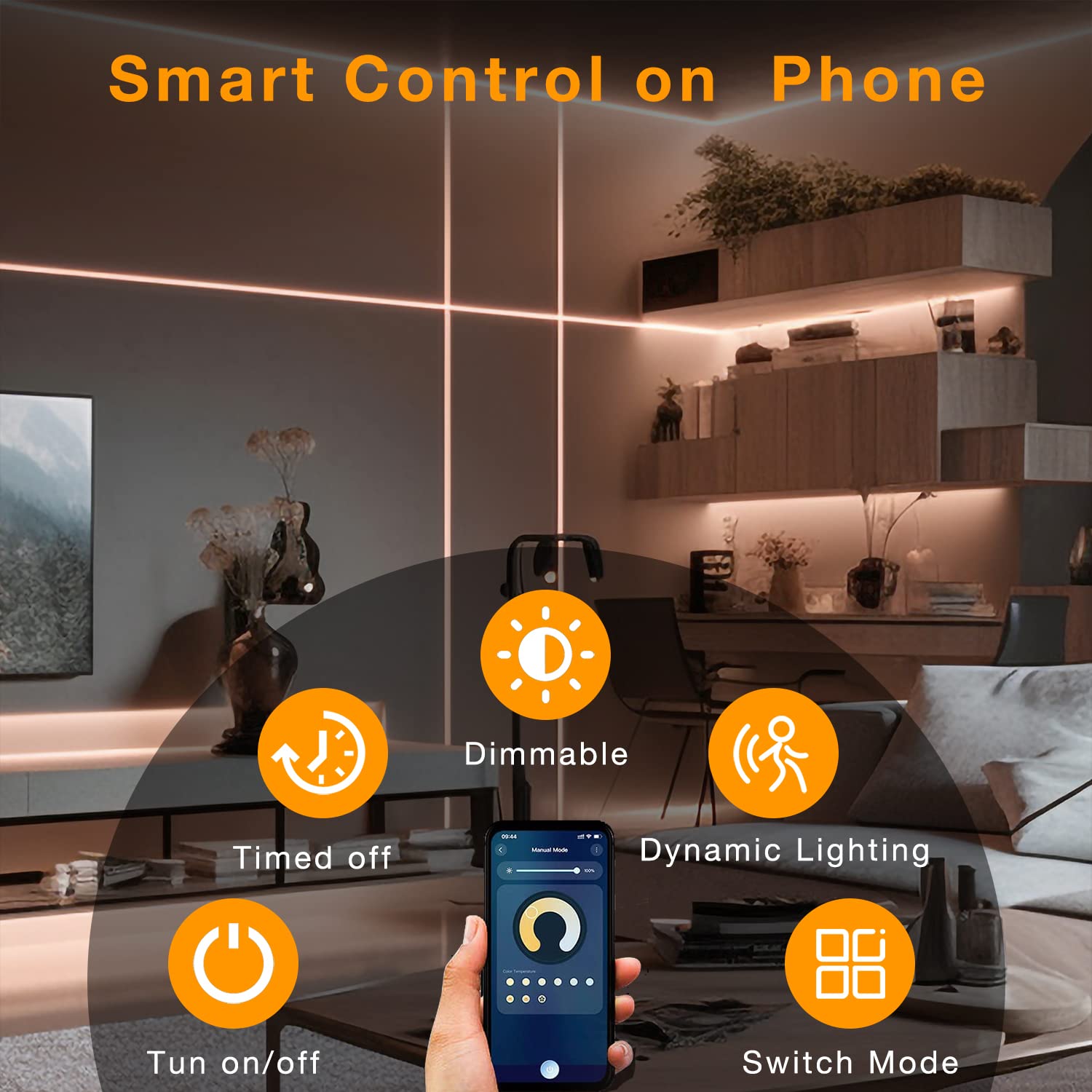 phopollo Motion Sensor LED Strip Lights - 10pcs Under Cabinet Kit with App & RF Remote Control, Dimmable 2700K-6500K Lighting for Kitchen, Counter, Shelf, Dusk to Dawn Night Light - 16.4ft