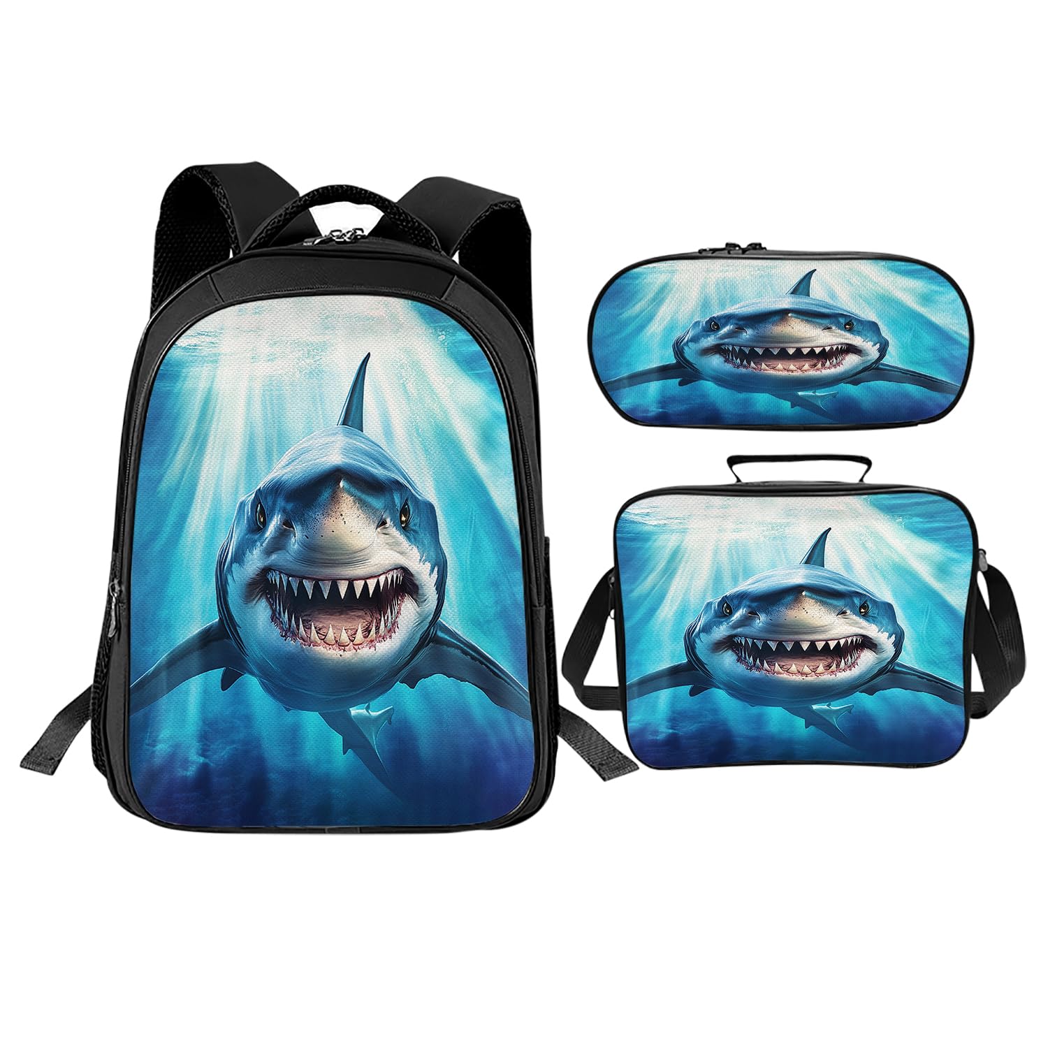 UIAMT 3PCS Shark Backpack for Boys Girls, Kids Backpack Set with Lunch Box, Lightweight Backpacks Gifts for Kids Children Teens Toddler Elementary