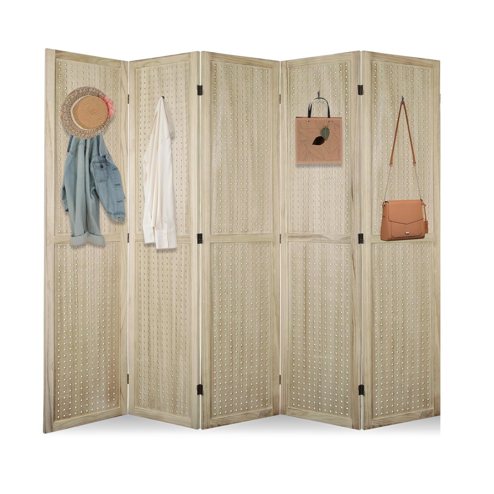Pegboard-Raumteiler, 8-teiliger Pegboard-Raumteiler, Sichtschutz, Pegboard-Ausstellungsständer für Schmuck, Kunsthandwerk, Messen, Einzelhandel, Schlafzimmer (Holzfarbe, 5-teilig)