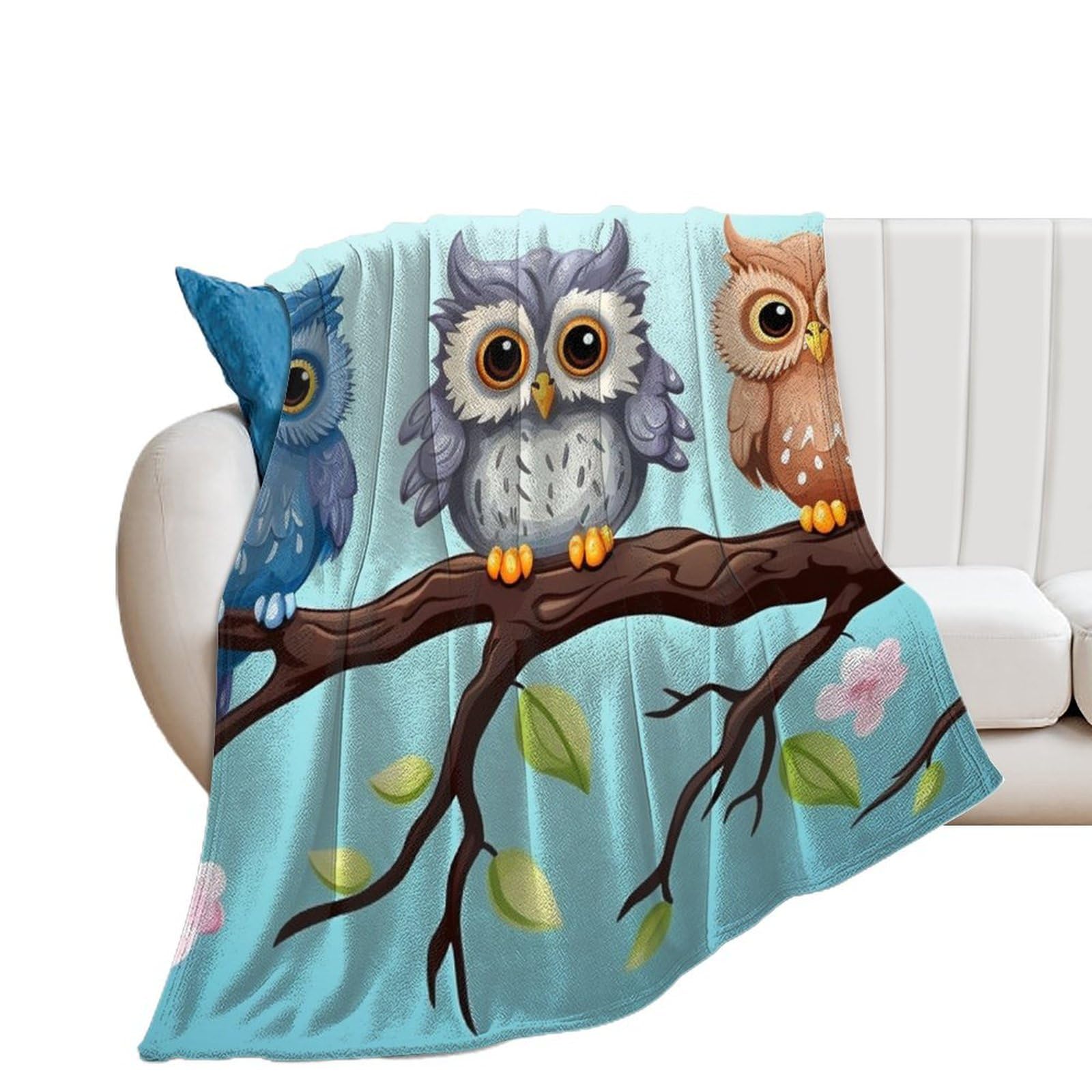 Couverture flanelle douce motif hiboux : protégez-vous du froid sur votre canapé cet hiver