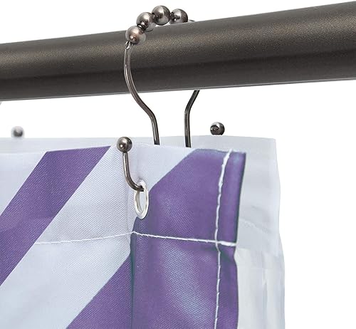 Miniatura 5 de Anillos de cortina de ducha de doble cabezal, rodillos de acero inoxidable resistentes, ganchos de ducha de doble deslizamiento para barra de ducha