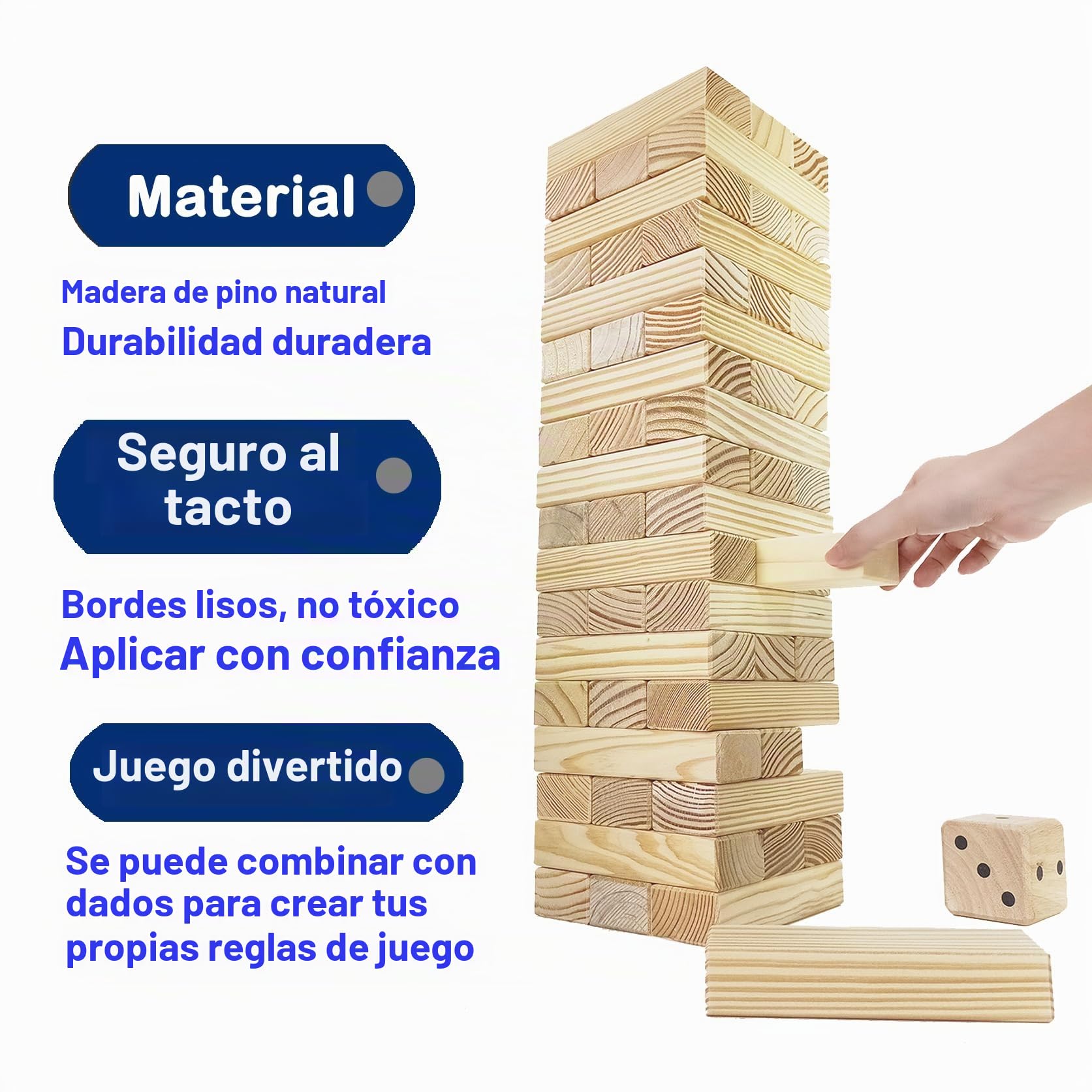 Jac & Mok Torre de tambor de madera con bolsa de transporte (54 unidades) con cubos)