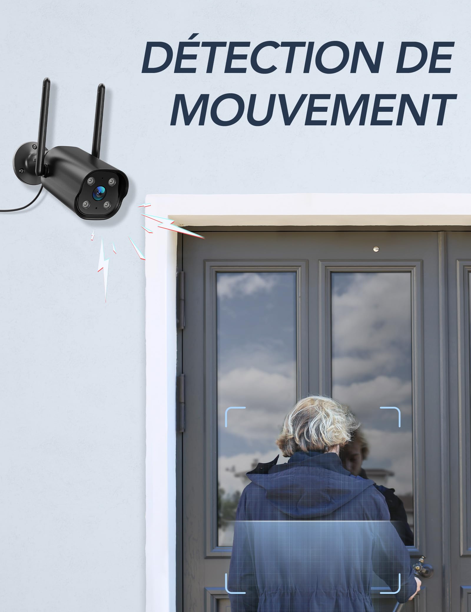 GNCC Telecamera Wi-Fi Esterno Fisso, 2K Videocamera Sorveglianza, Solo WiFi a 2,4 GHz, Impermeabile IP65, Archiviazione Cloud, Rilevamento Movimento, Sirena, Grandangolo 110°, Plug-in