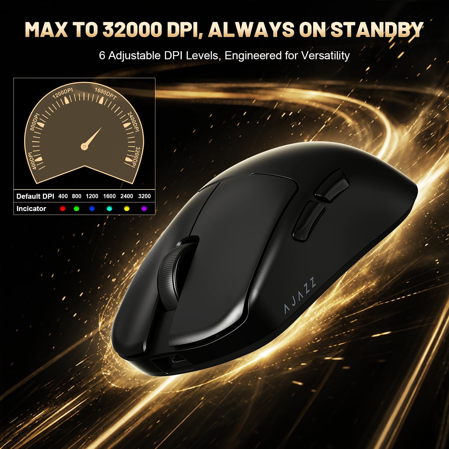 A.JAZZ AJ159 V2 Souris Gaming Sans Fil Ultra Légère À Batterie Remplaçable À Chaud, Deux Batteries 300mAh Et Station De Charge, 54g Léger, Capteur PAW3395, 32000 DPI Compatible PC Et Mac (Noir)