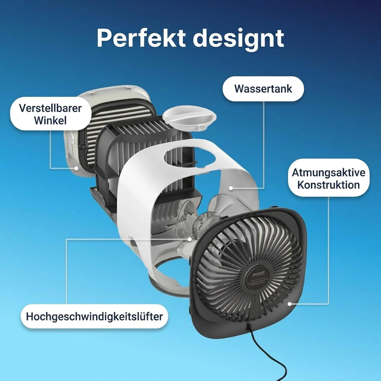 Airabreeze Luftkühler, Airzuma Portable, Airabreeze Air Cooler Kleine Wassergekühlte, Tragbarer Ventilator, Schwenkbar, Ideal Für Zu Hause Und Auf Reisen (Weiß)
