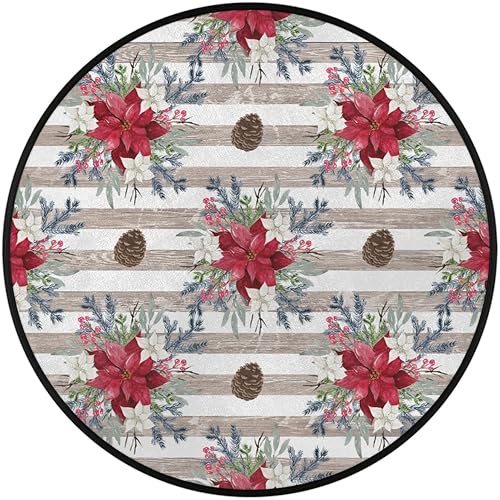 Miniatura 2 de Christmas Flower Poinsettia 01 Round Area Rug 3ft Machine Washable Circular Rugs for Dining Room Table Bedroom Playroom Throw Rugs for Dog Living