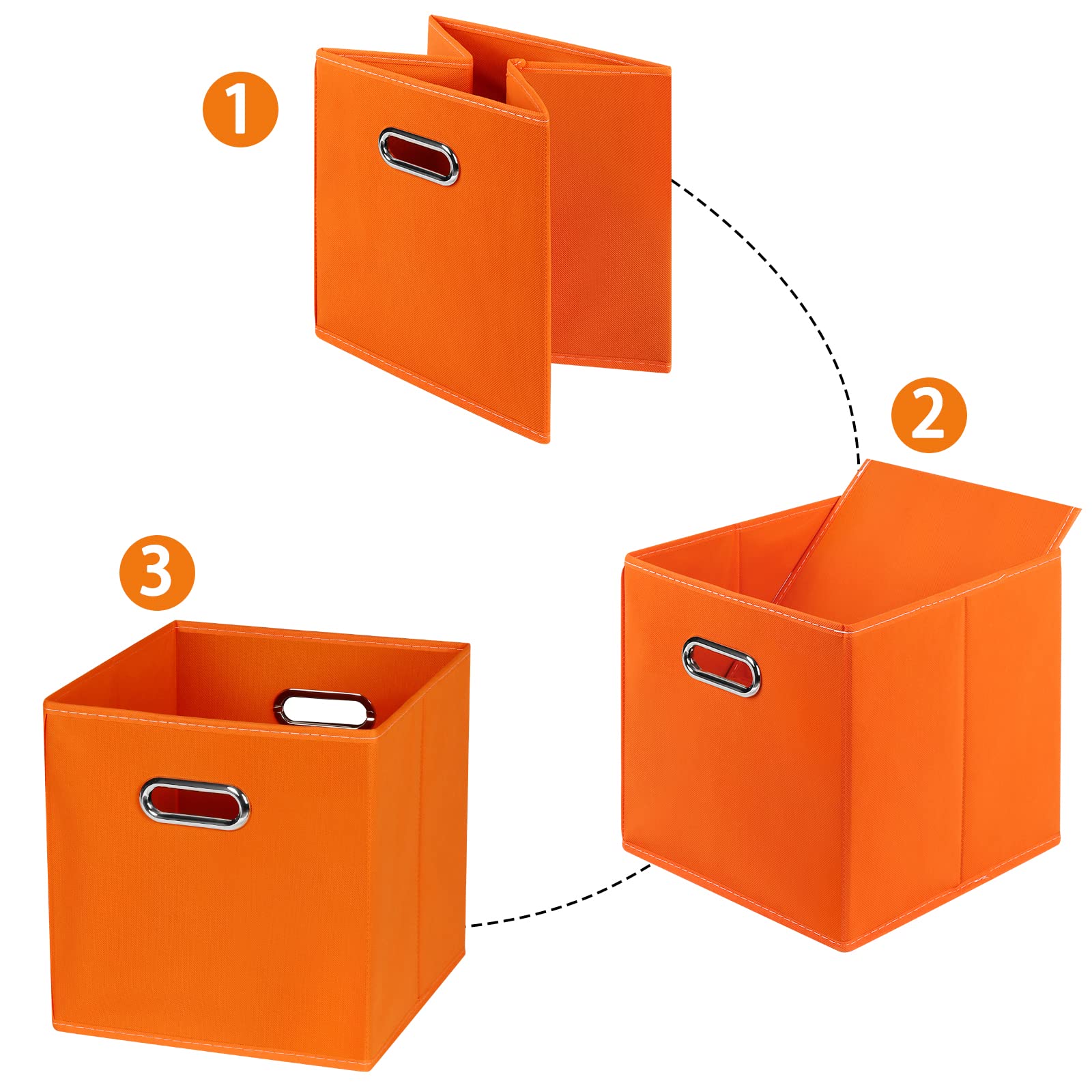 STOREONE Stoff-Aufbewahrungskörbe, Würfelkörbe, Behälter (28,9 x 28,9 x 28,9 cm) mit zwei Griffen für Regal, Schrank, Kinderzimmer, Schlafzimmer, Organizer, faltbar, 6 Stück, Orange