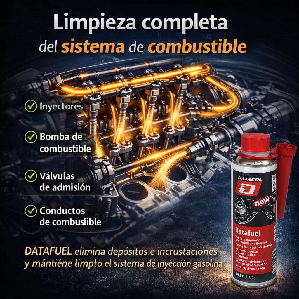 Datacol Limpiador Inyectores Gasolina DATAFUEL 300 ml, Aditivo Gasolina para Sistema de Combustible, Limpia, Desincrusta y Lubrica Inyectores, Bomba y Válvulas (3)