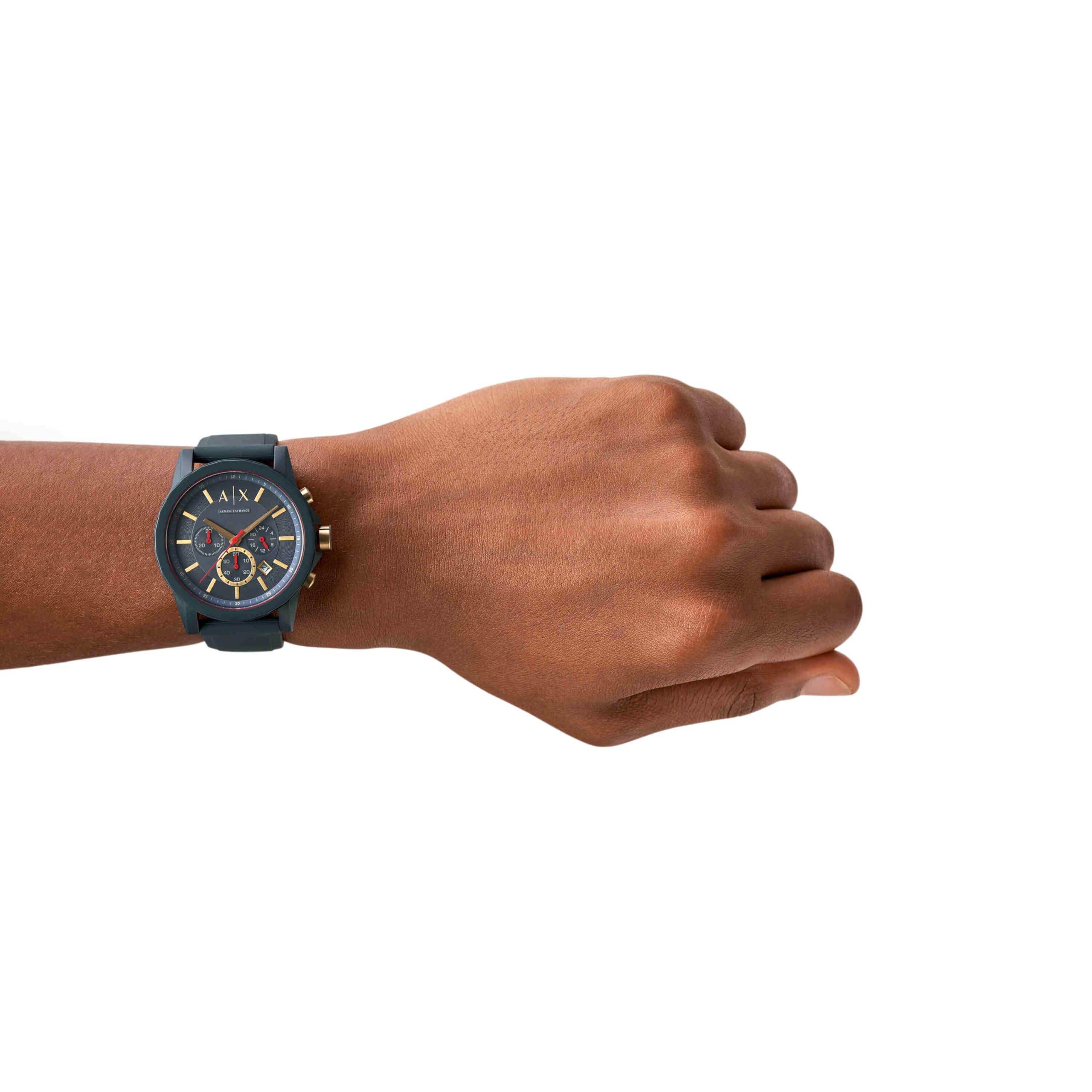 Armani Exchange Herren-Chronograph, Silikonuhr, 44 mm Gehäusegröße