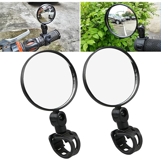 LKMO Universal Bicycle Motorcycle Rear View Mirror 360 Degree Rotable for All Handlebar for Cycling Road Side Mounting Convex Mirror - 1 Pair