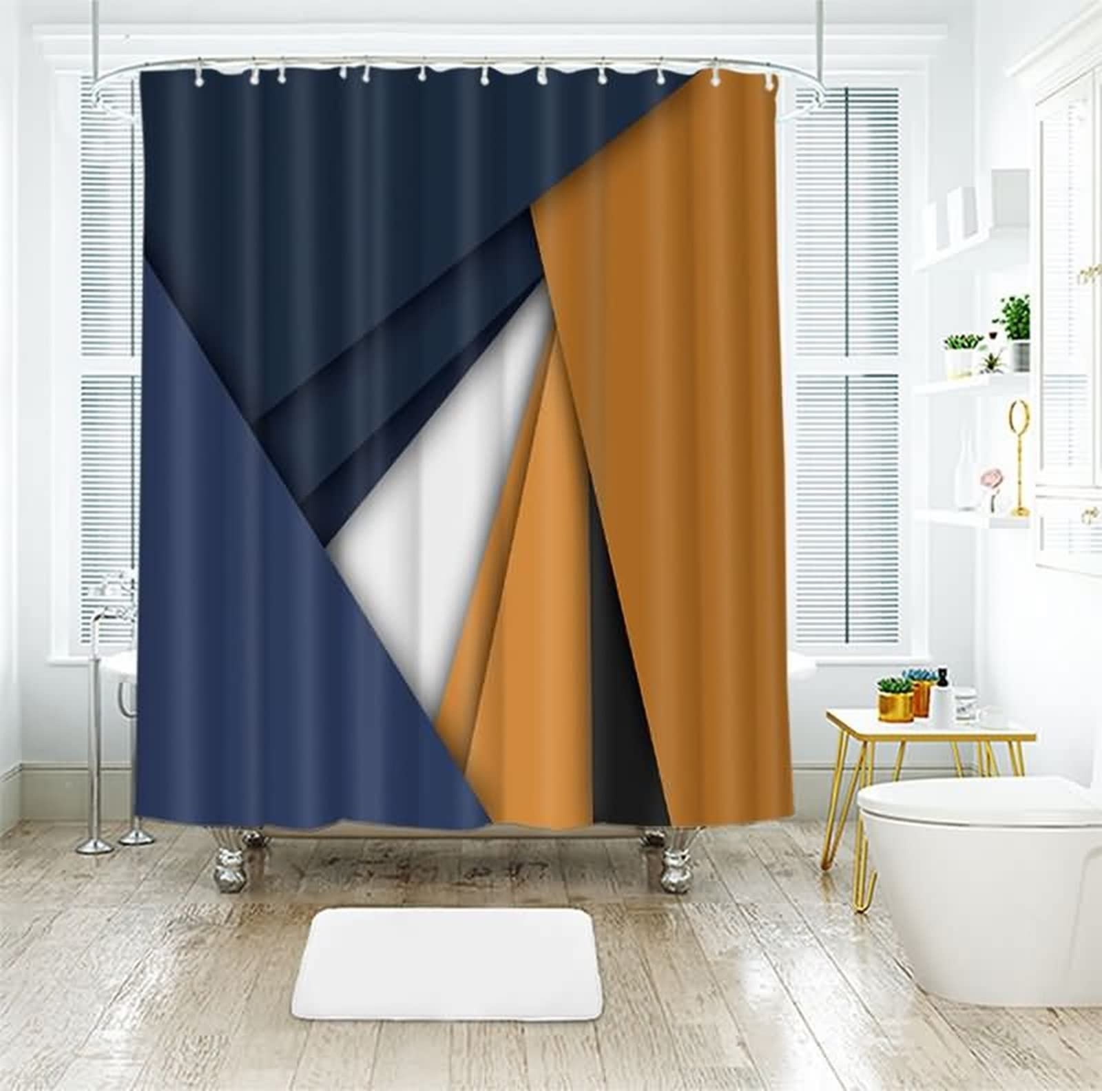 Tenda da doccia angolare, multicolore, in poliestere, impermeabile, geometria, antimuffa, 200 x 180 cm