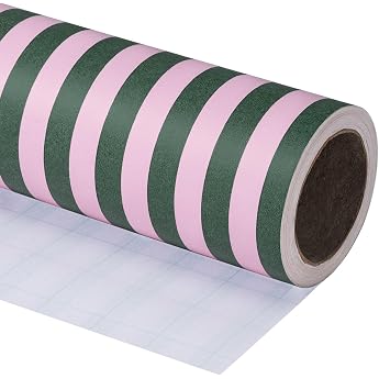 RUSPEPA Kraft Wrapping Paper - Mini Roll - 43.2cm x 10m - Green Pink Striped Wrapping Paper for Christmas Birthdays Weddings and Baby Showers
