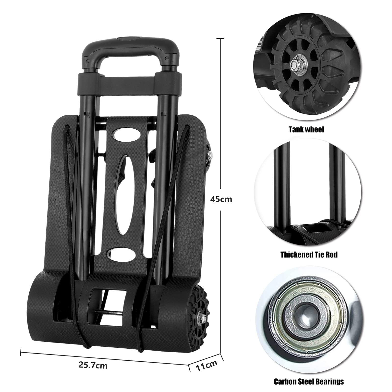 Mini diable pliable - Capacité de charge de 40 kg - Chariot de transport léger et pliable pour bagages, shopping, jardin, maison, bureau