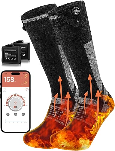 Electric Heated Socks with APP Control and 7.4V 3000mAh Battery for Men Women, Rechargeable Heating Socks Foot Warmer for Winter Hunting Fishing