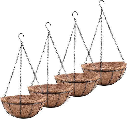 14 inch Metal Hanging Baskets For Plants Outdoor 4 Pack
