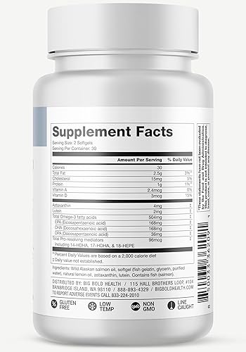 Miniatura 6 de BIG BOLD HEALTH Suplemento omega-3 para la piel y los ojos con aceite de salmón de Alaska, DHA, astaxantina y luteína para la visión, la salud de la