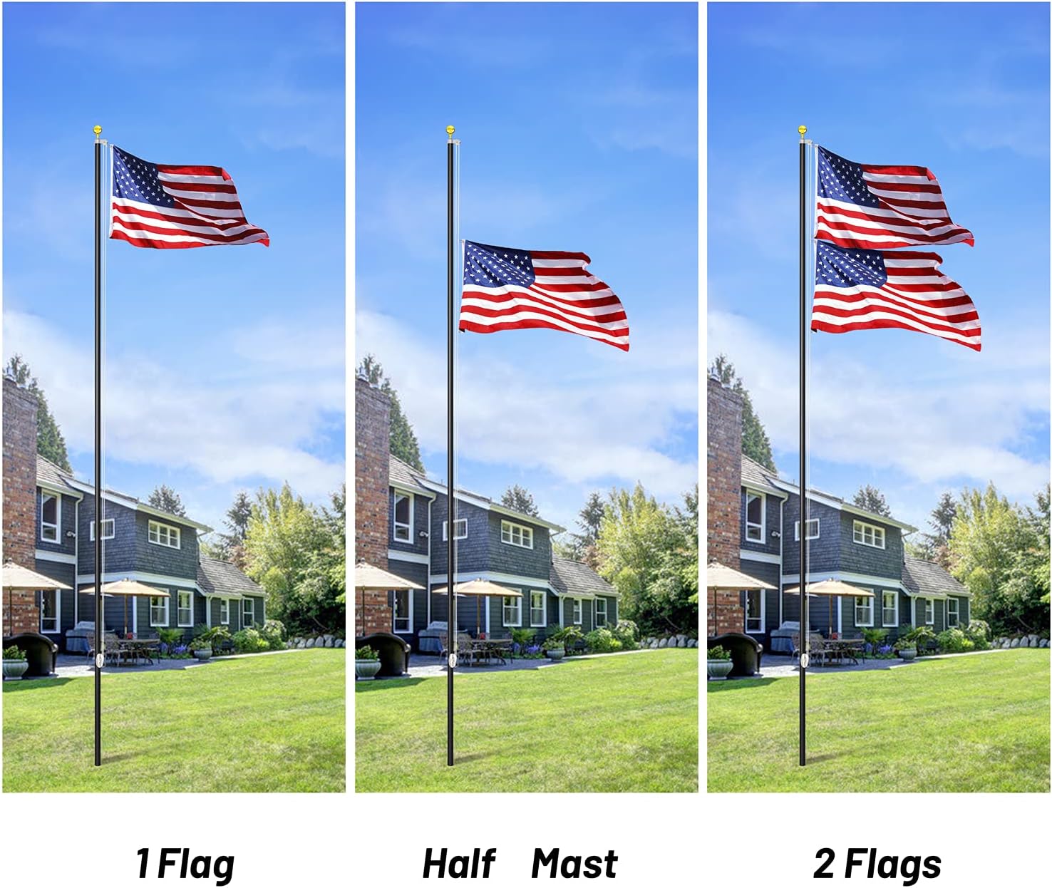 14 Gauge Sectional Flag Pole Kit, 16FT Extra Thick Heavy Duty Aluminum Outdoor In ground Flagpole with Free 3x5 Polyester American Flag and Golden Ball, for Residential or Commercial