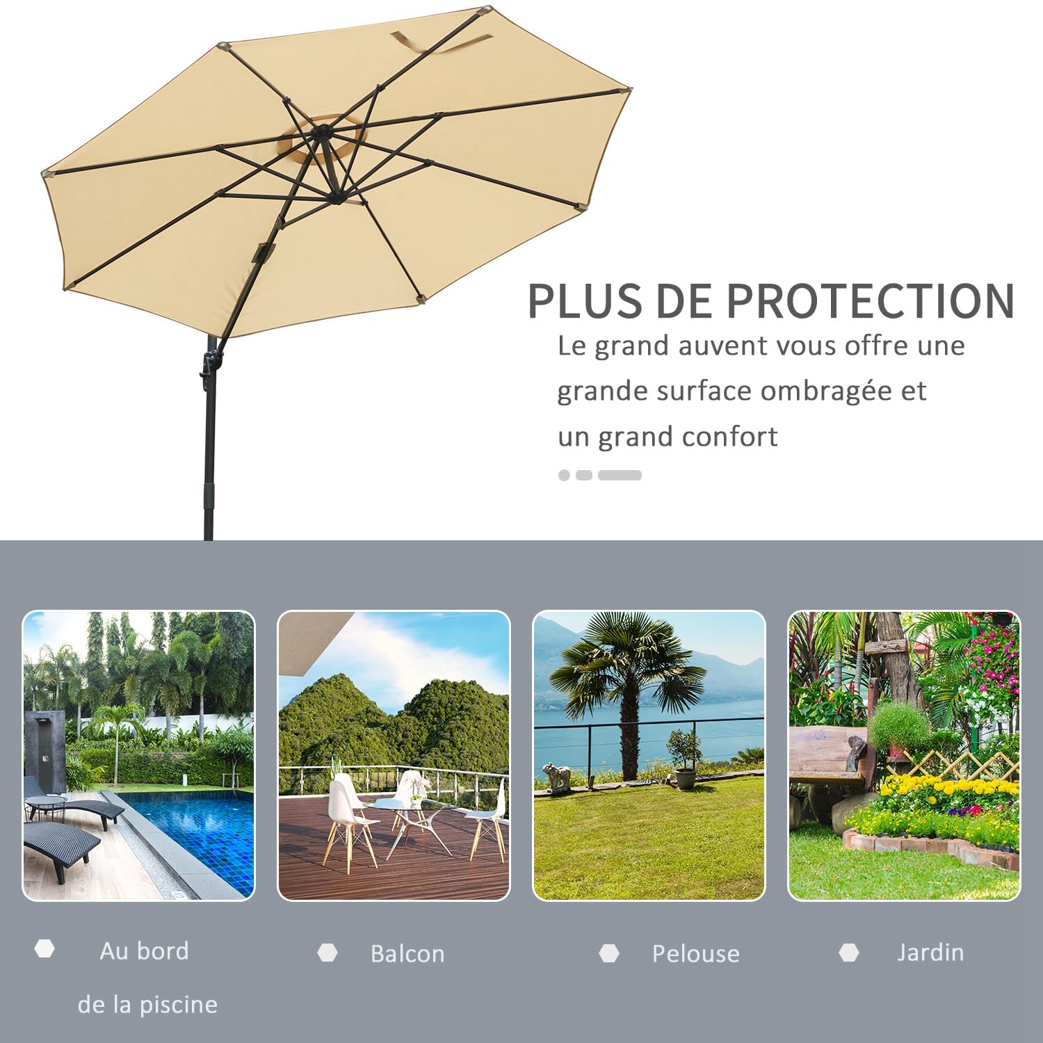 Outsunny Parasol Déporté Octogonal Inclinable
