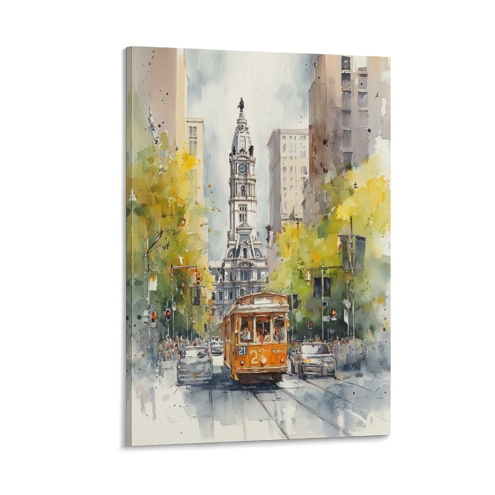 Philadelphia 20x30inch(50x75cm) Vintage Travel Poster Watercolor Canvas Art
