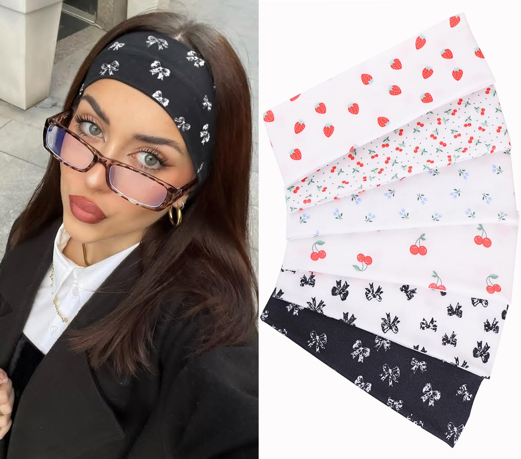 Leeven Headbands for Women 6 PCS Non Slip Soft Elastic Bands Yoga Running Sports Workout Gym Head Wraps Cotton Cloth Headbands-image-44