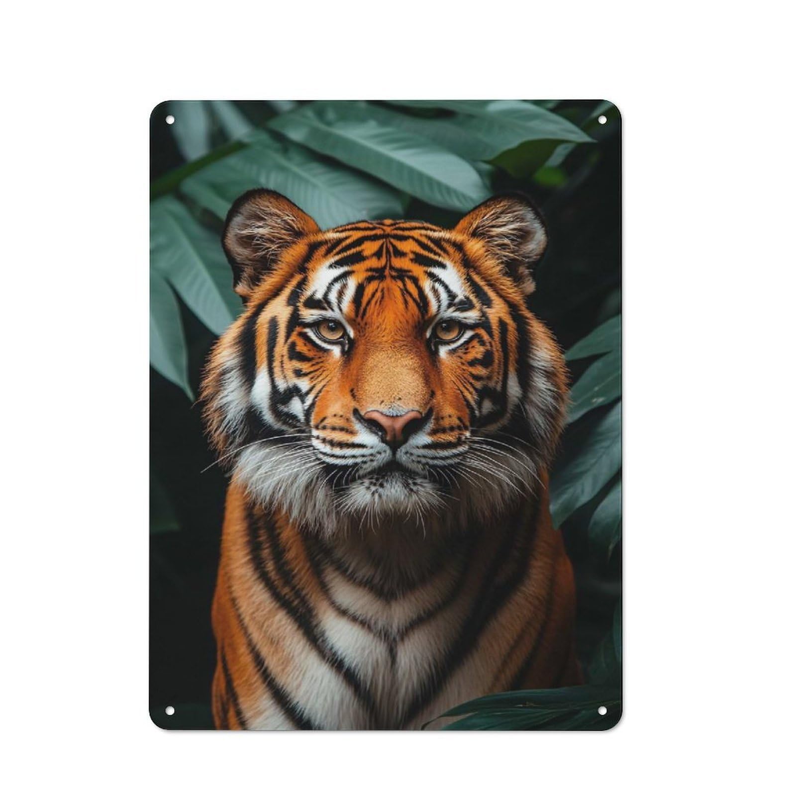 Junmoney Style-3 Tin Wall Plaque 40X30cm With Majestic Tiger Portrait In Lush Foliage For Café Or Restaurant, Housewarming Present For People Styling Café And Restaurant