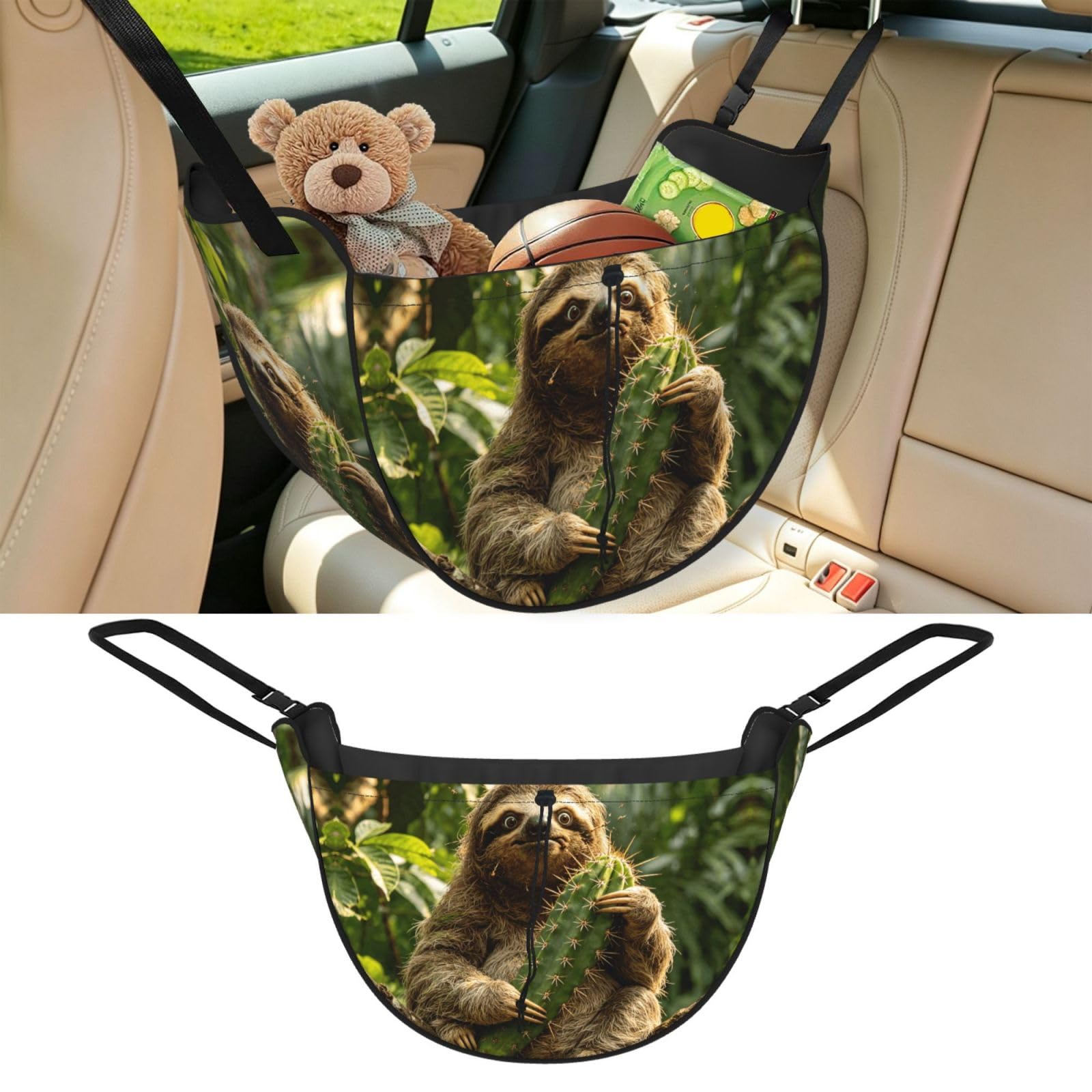 Cntdbu Black Cactus And Sloth Car Seat Organizer-Backseat Storage Bag For Travel