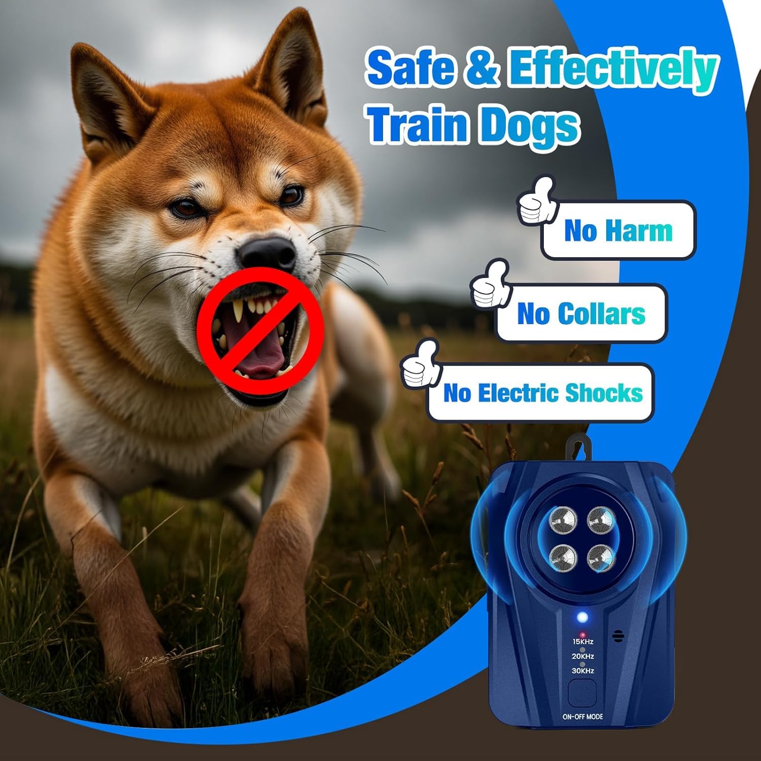 Dispositivo antiladridos, dispositivos disuasivos ultrasónicos de mano para perros con doble frecuencia, rango efectivo de 16.4 pies, dispositivo de ladridos de perro para entrenamiento en