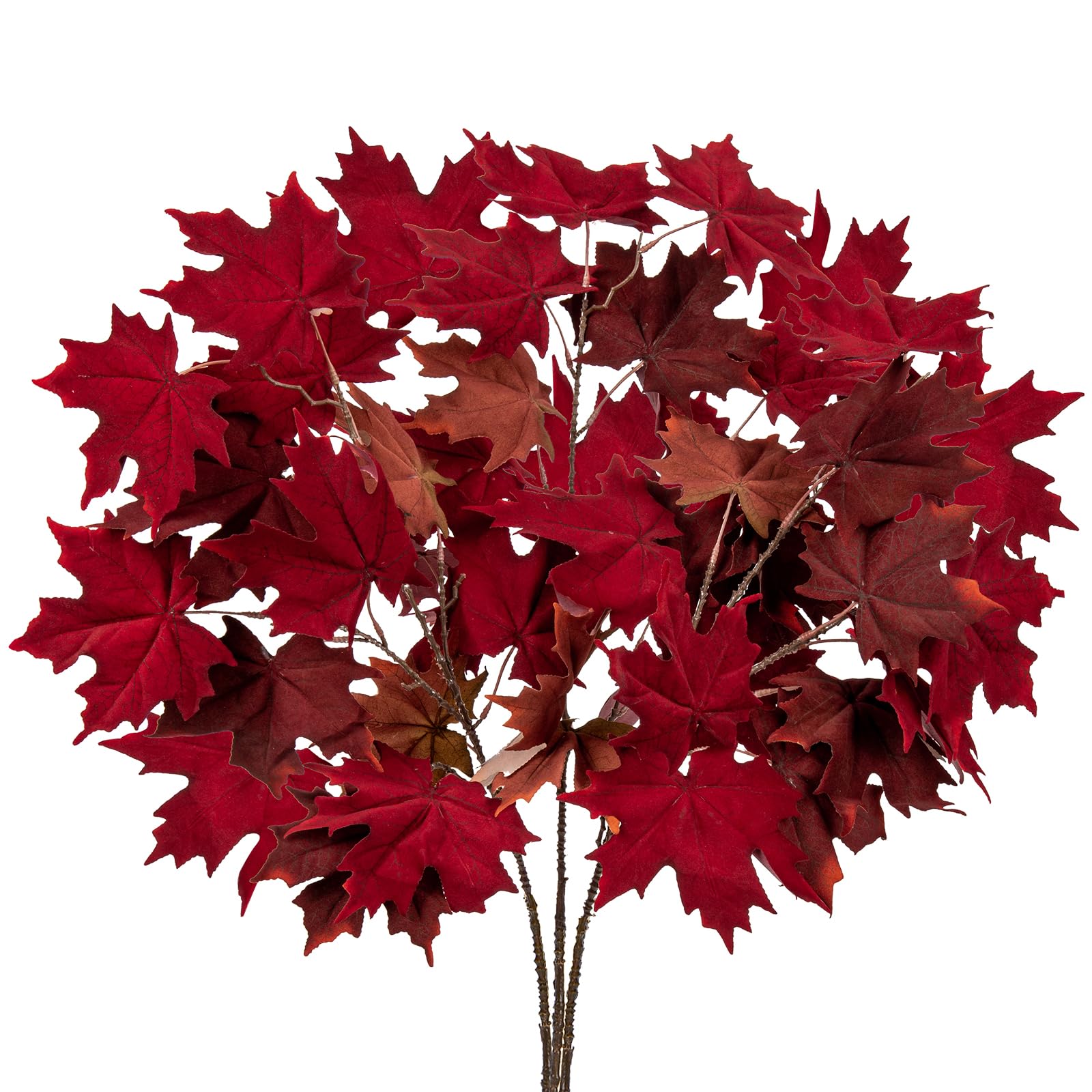 Briful 37'' Fall Decor Artificial Maple Leaf Branches,Large Fake Maple Leaves Shrubs,Autumn Velvet Faux Maple Leaves Spray for Home Thanksgiving Table Centrepieces Halloween Decor,Red