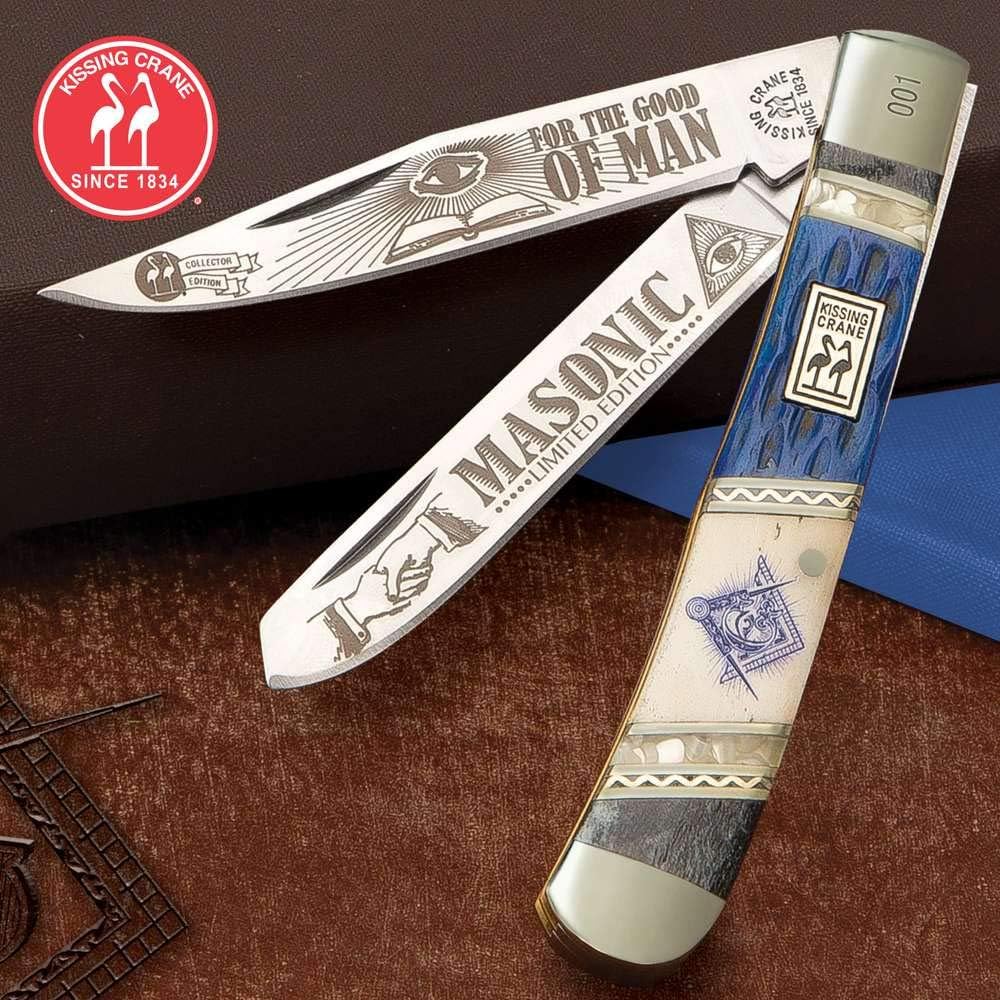 Trapper Knife - Masonic | Pocket Knife for Men | 4" Length When Closed | Mason Themed Etchings Heritage | Stainless Steel Blades| Heirloom Quality