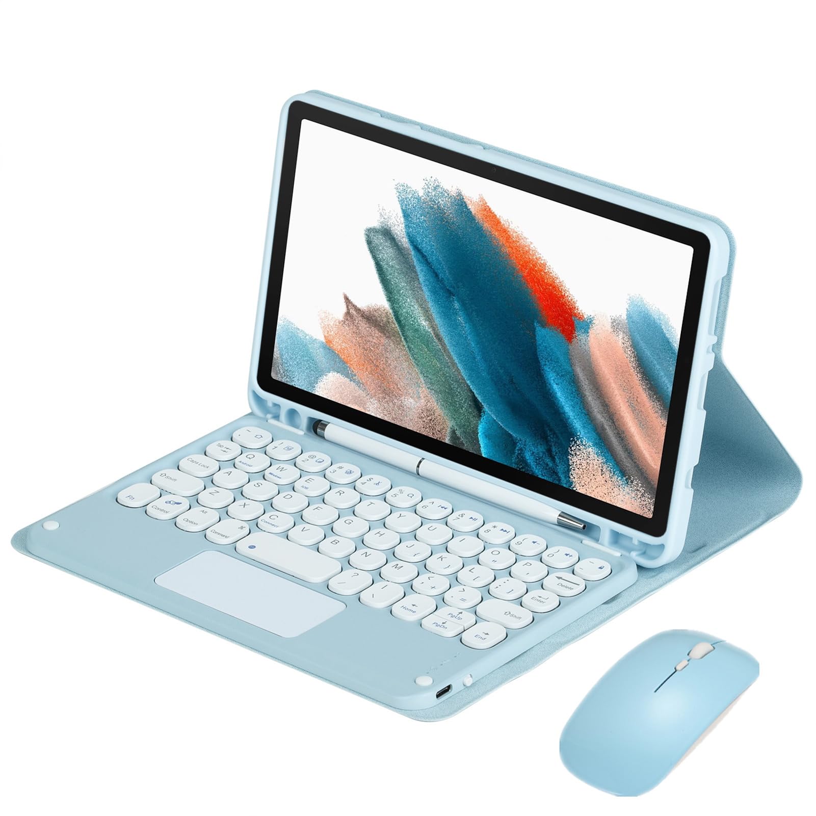 Funda con Teclado Touchpad Tablet Samsung Galaxy Tab A9 8,7" 2023 (SM-X110/SM-X115/SM-X117), Teclado Táctil Magnético Desmontable Español Ñ con Ranura para Lápiz, Azul con Touchpad y Ratón
