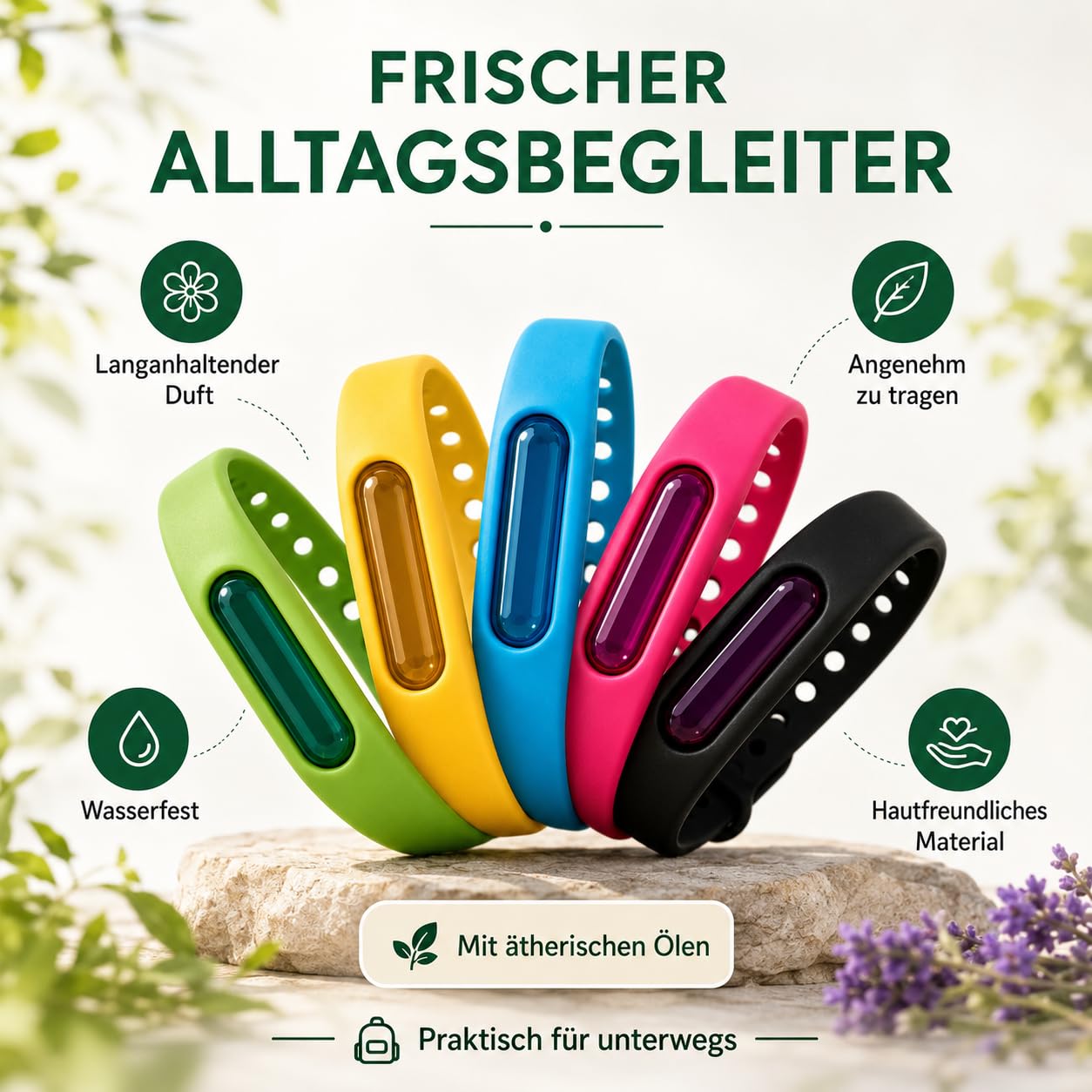 Bronoir Mücken-Abwehrband,Kinder & Erwachsene Verstellbares Silikon Abwehrband Wasserdicht für Camping Outdoor (5 stück)