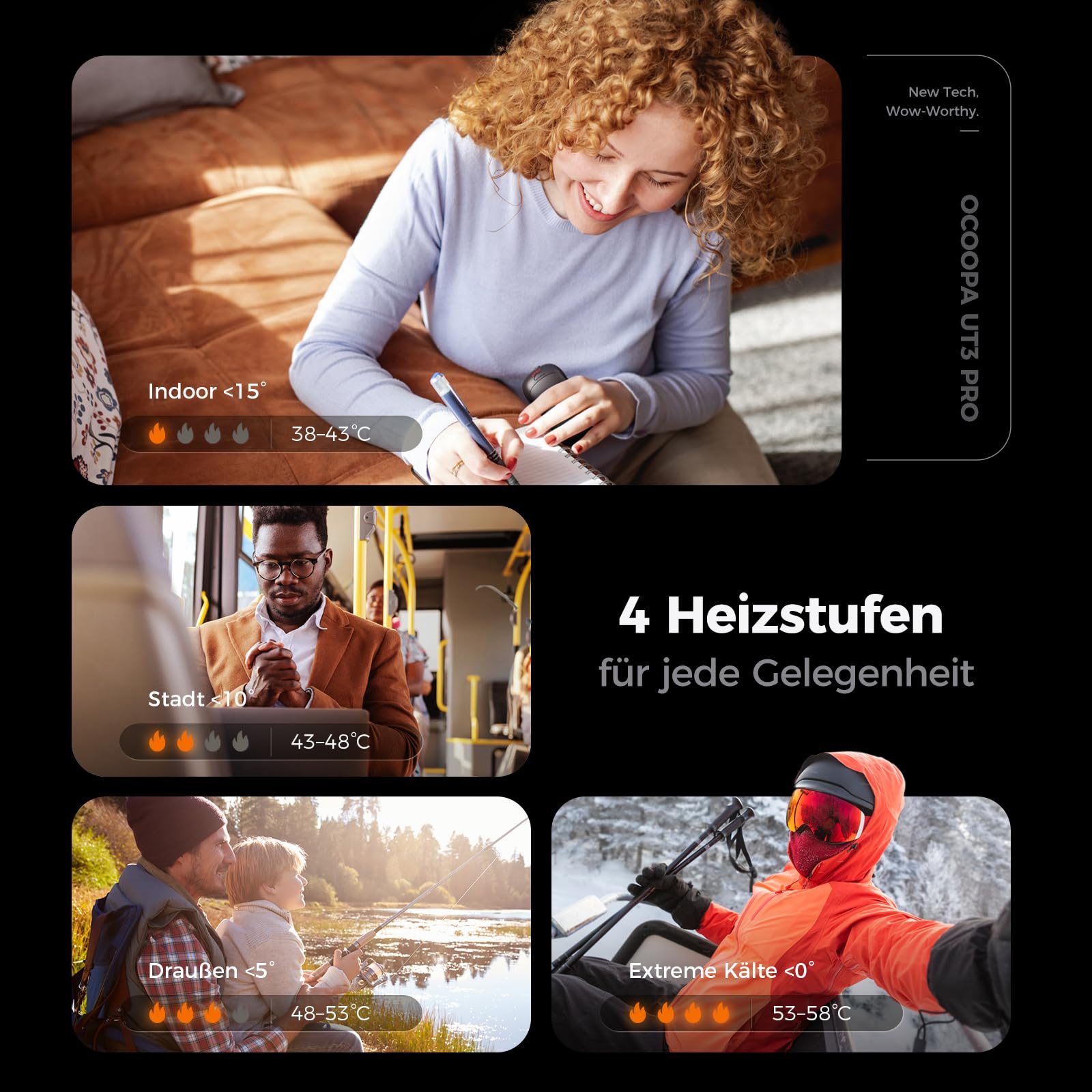 OCOOPA Handwärmer Elektrisch 2er Set, 10000mAh Taschenwärmer USB Powerbank, Wiederverwendbar, 4 Wärmestufen, Maximal 58°C, Technisches Geschenk für Männer, Ideal für Golf, Jagd und Camping, UT3 PRO