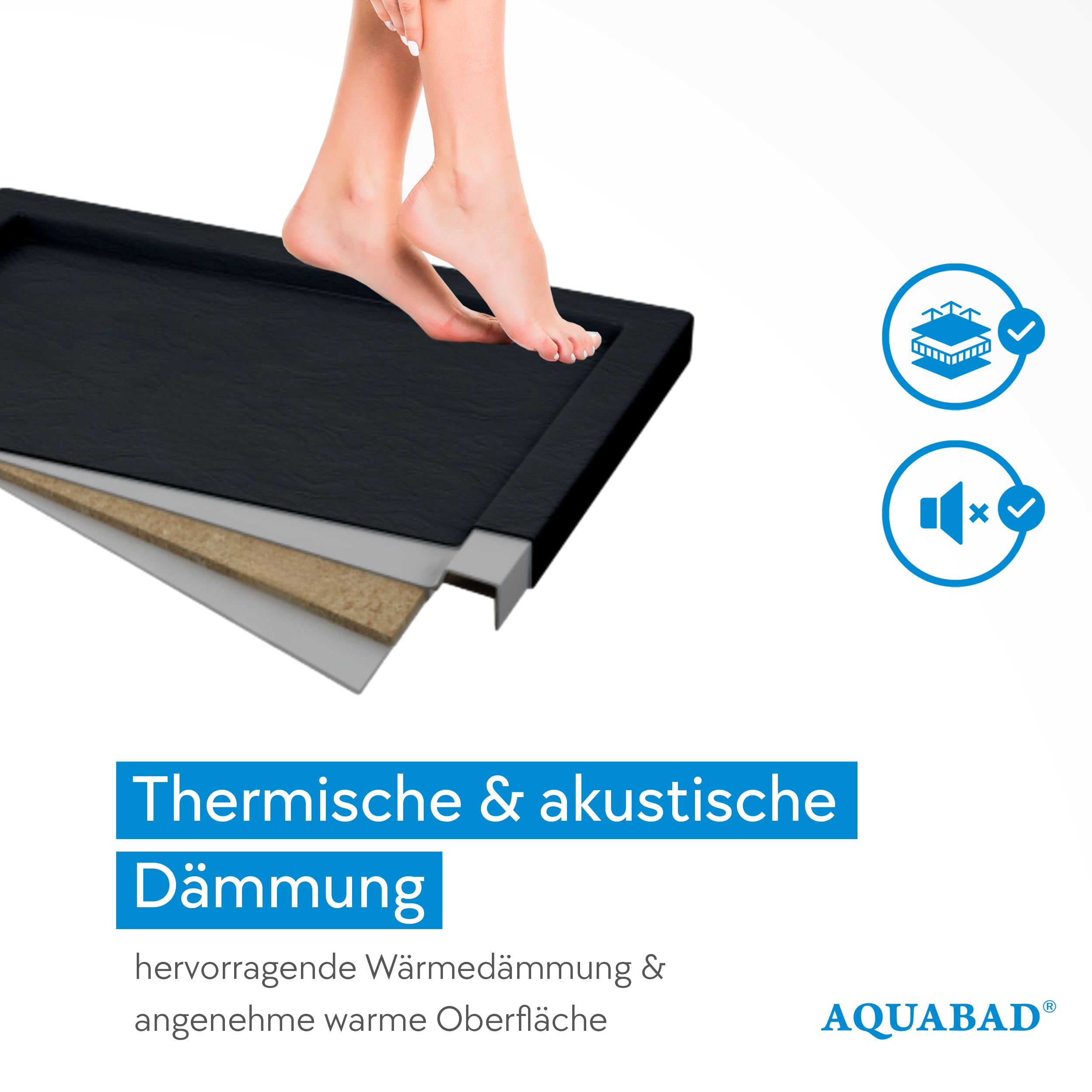 AQUABAD Duschwanne/Duschtasse | Basic Black Stone 90x90cm R55 Viertelkreis